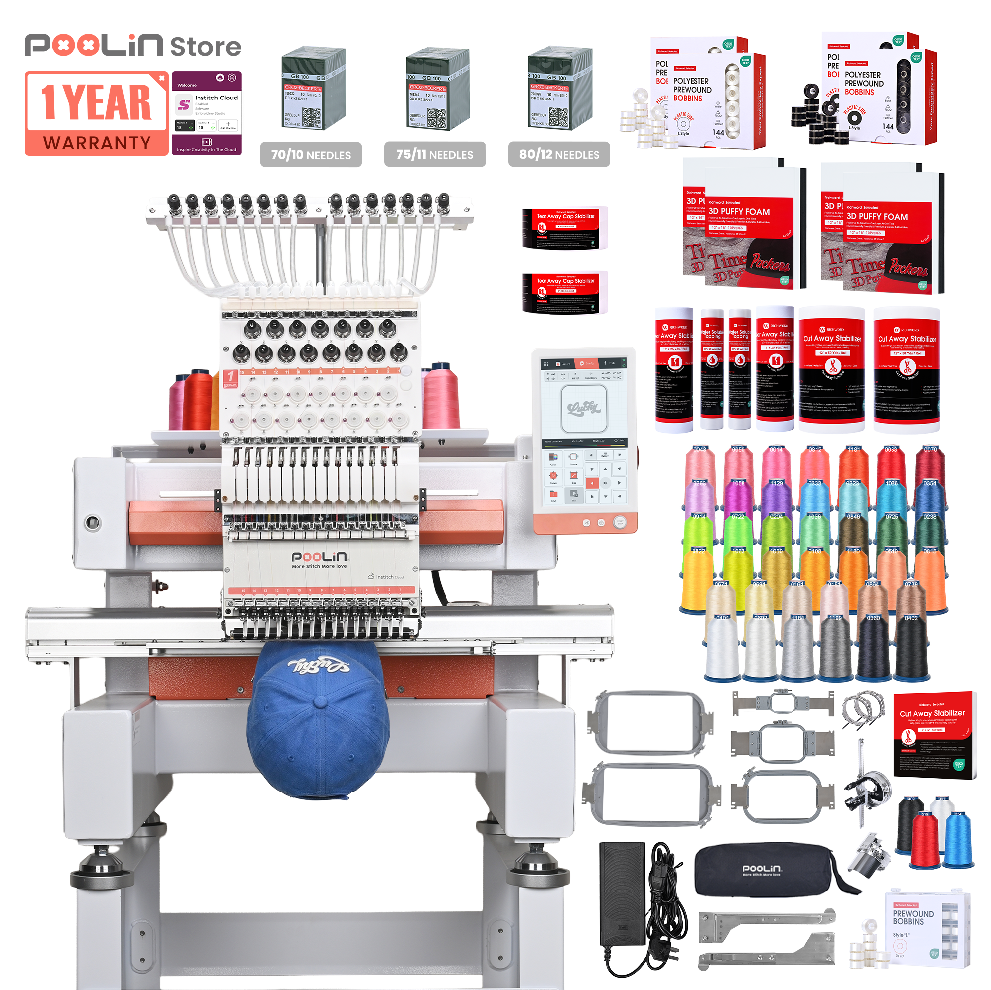 PooLin EOV 15-Needle Commercial Embroidery Machine Built for Hats. Made for More.