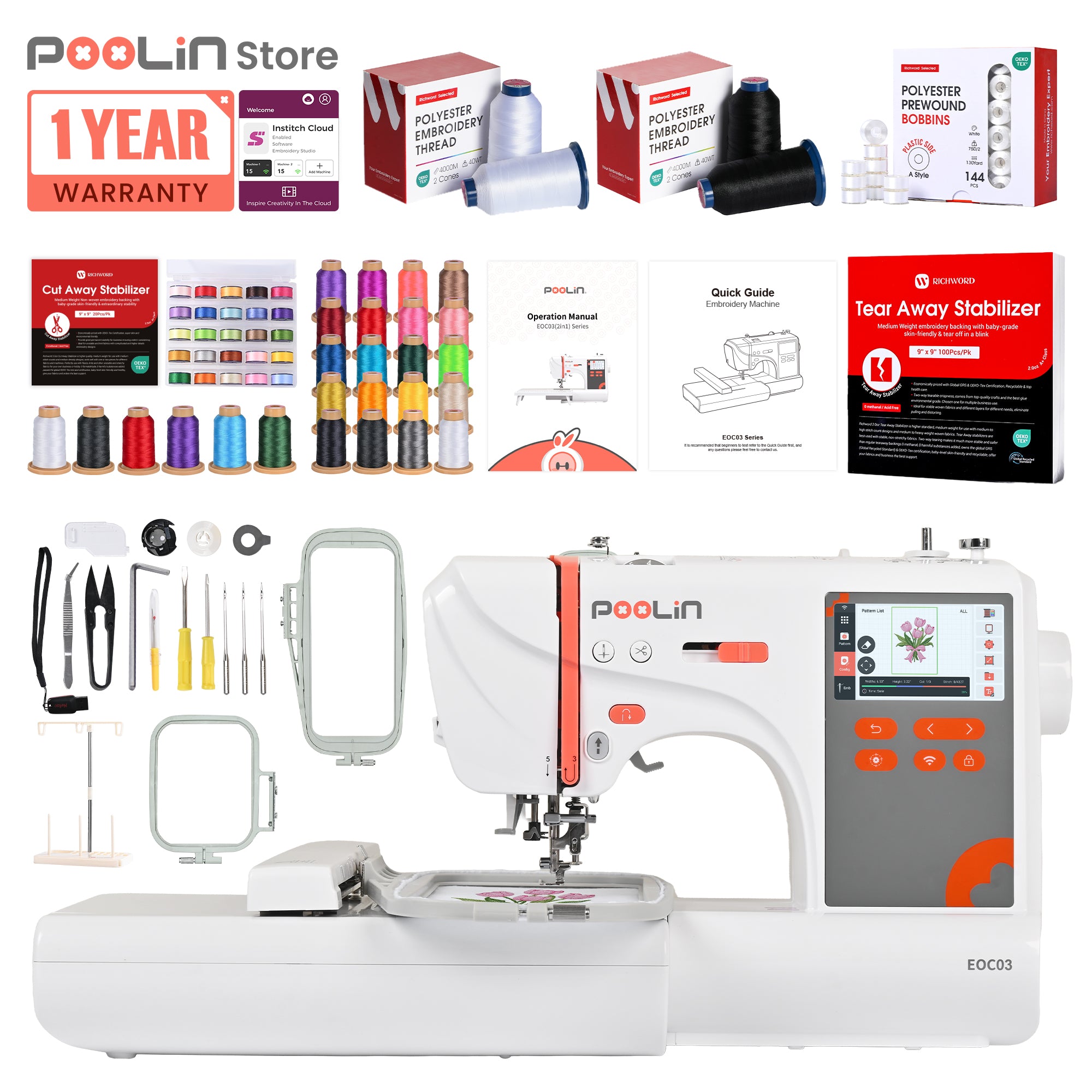 PooLin EOC03 Affordable Entry-Level Automatic Embroidery Machine for Beginners