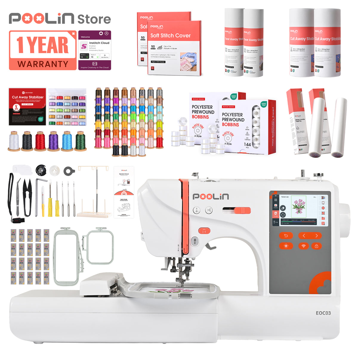 PooLin EOC03 Affordable Entry-Level Automatic Embroidery Machine for Beginners