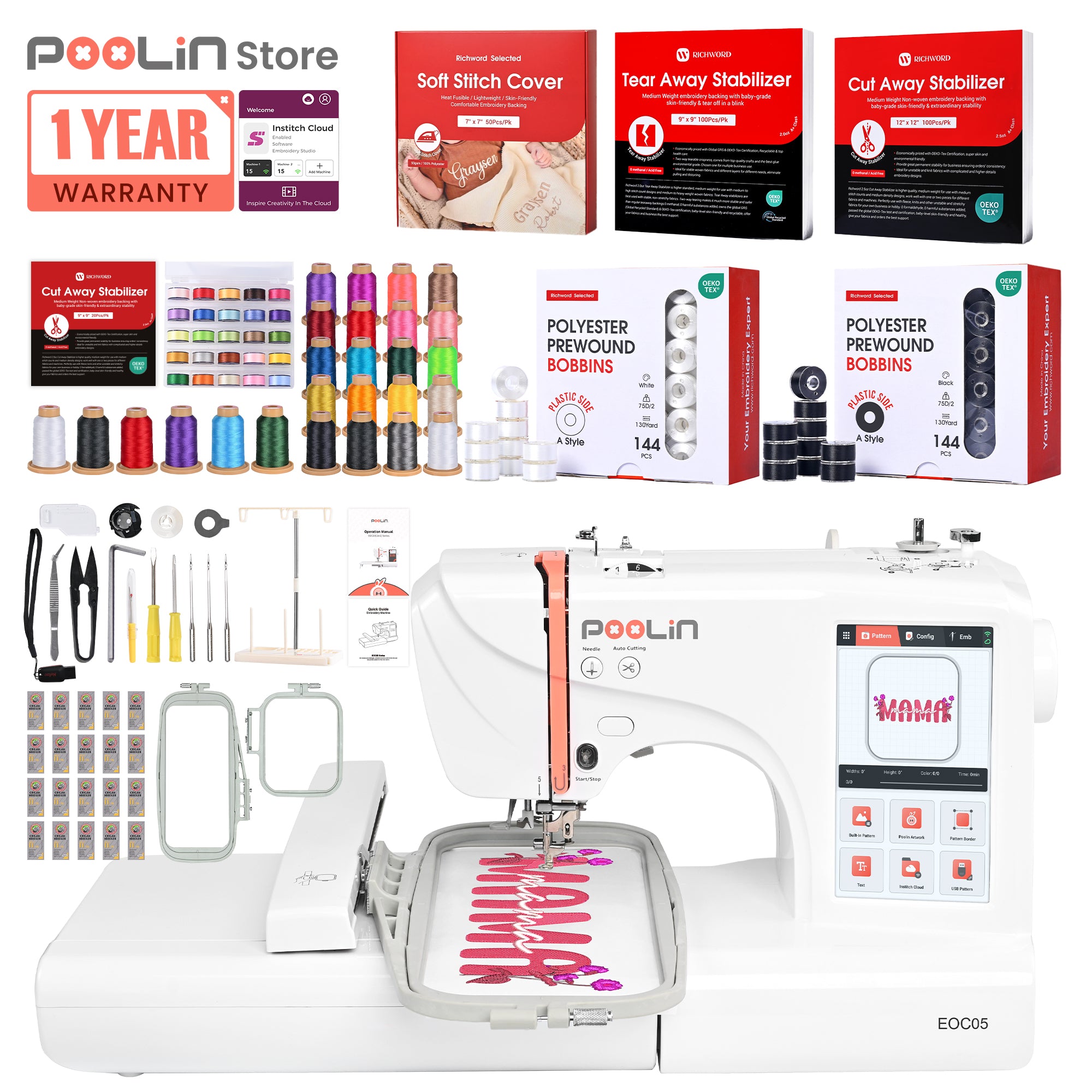 PooLin EOC05 Your First Large-Screen Home Embroidery Machine