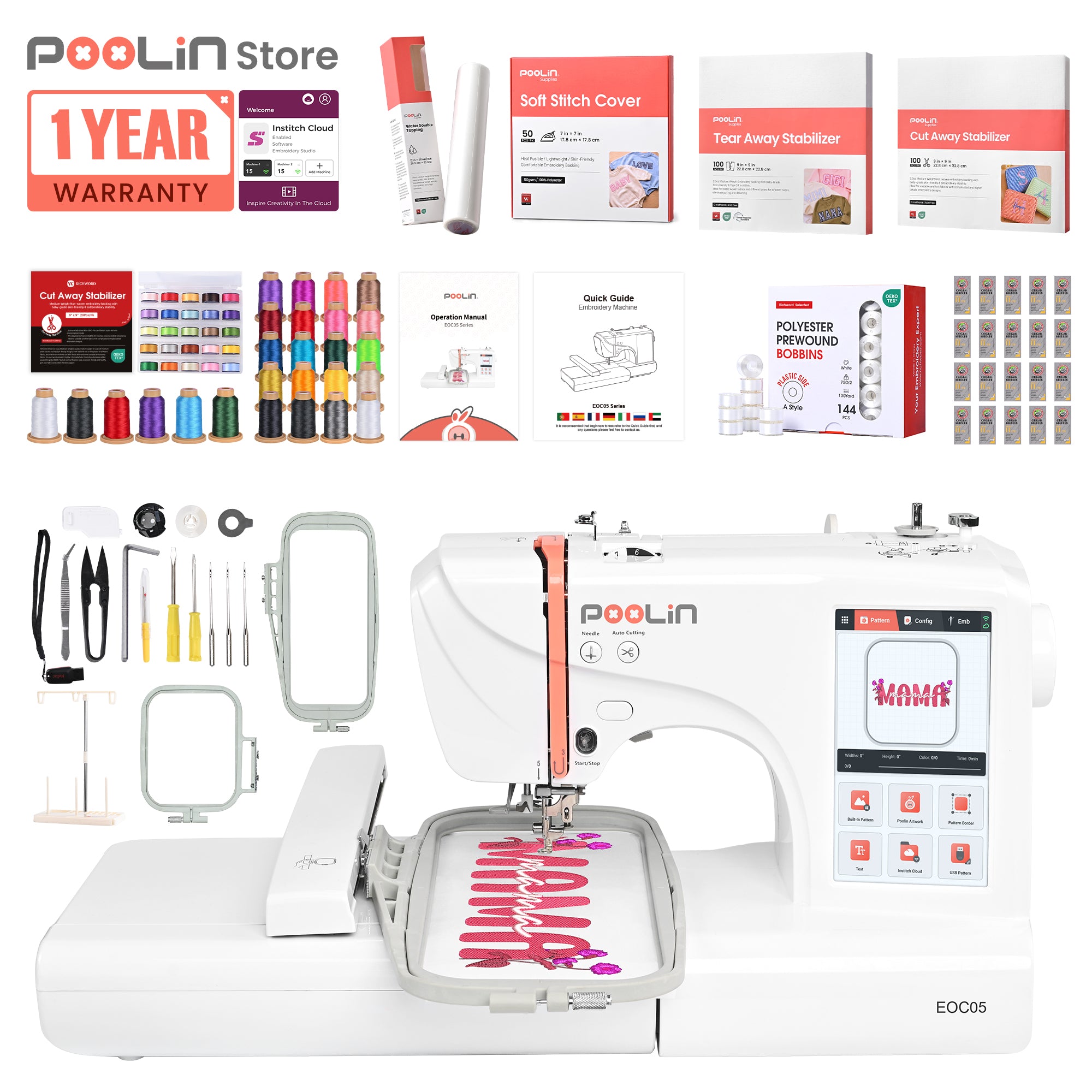 PooLin EOC05 Your First Large-Screen Home Embroidery Machine