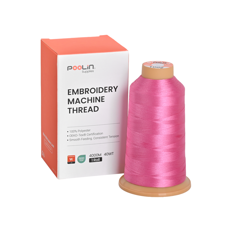 PooLin Polyester Embroidery Thread, 4000m 108D/2 40WT, Color 1002 Bubblegum Pink