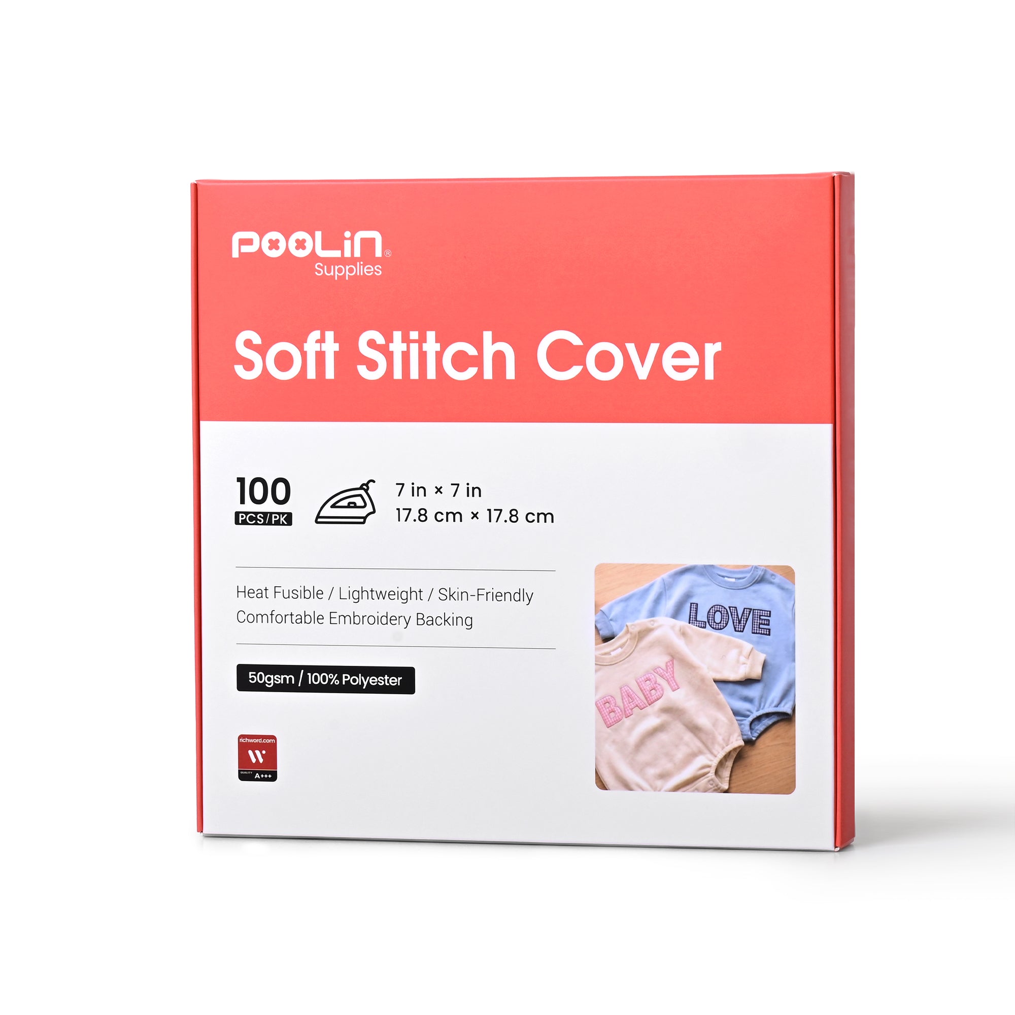 PooLin Soft Stitch Cover Heat Fusible Skin-Friendly Lightweight Embroidery Backing Stabilizer
