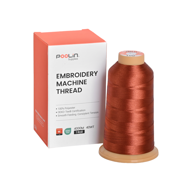 PooLin Polyester Embroidery Thread, 4000m 108D/2 40WT, Color 100 Rust Brown