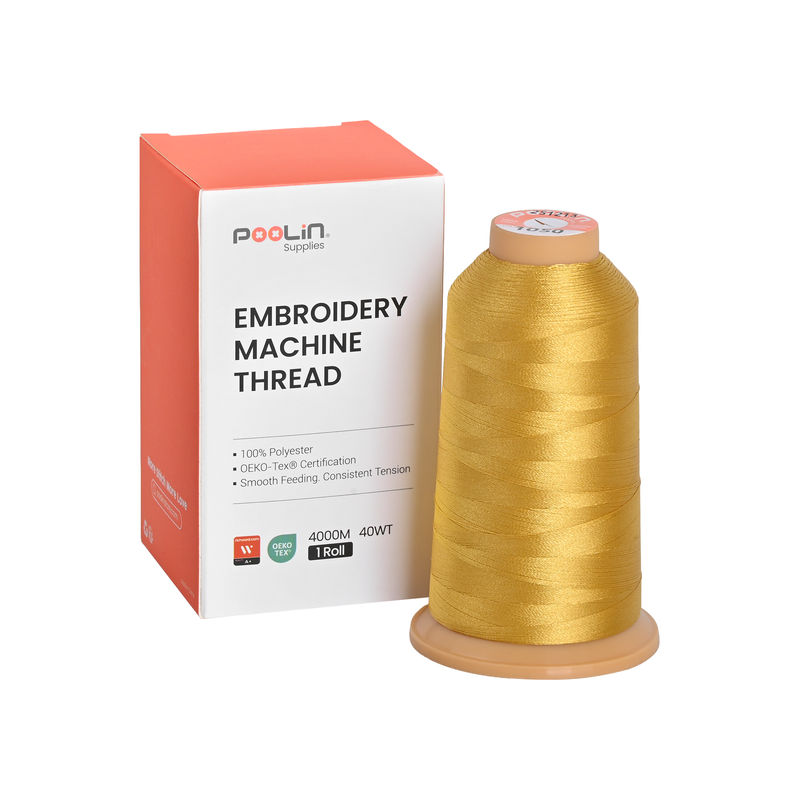PooLin Polyester Embroidery Thread, 4000m 108D/2 40WT, Color 1050 Antique Gold