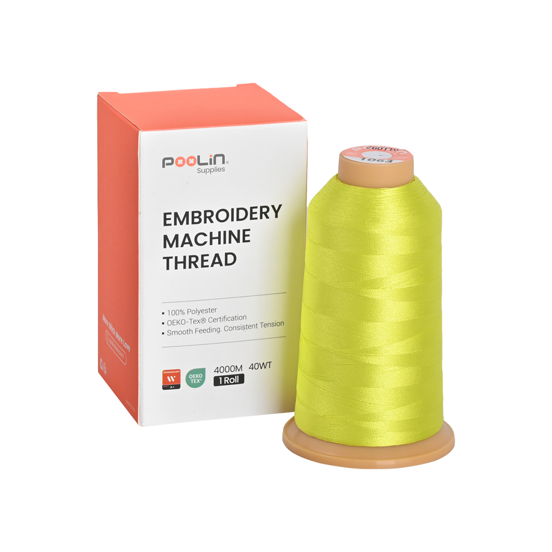 PooLin Polyester Embroidery Thread, 4000m 108D/2 40WT, Color 1063 Neon Yellow