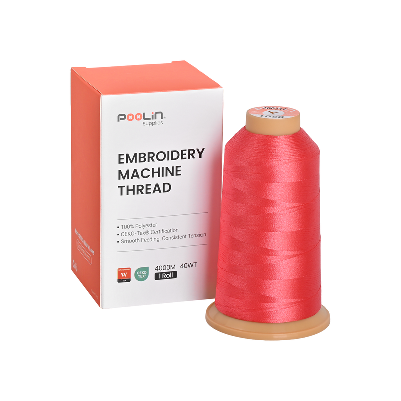 PooLin Polyester Embroidery Thread, 4000m 108D/2 40WT, Color 1080 Coral Red