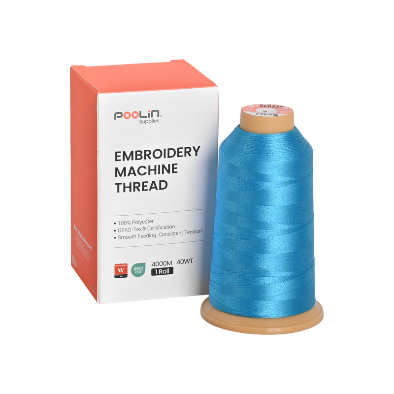 PooLin Polyester Embroidery Thread, 4000m 108D/2 40WT, Color 1086 Bright Sky Blue