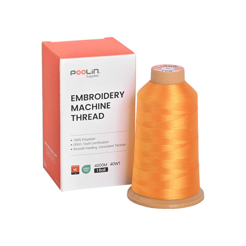 PooLin Polyester Embroidery Thread, 4000m 108D/2 40WT, Color 108 Marigold Orange