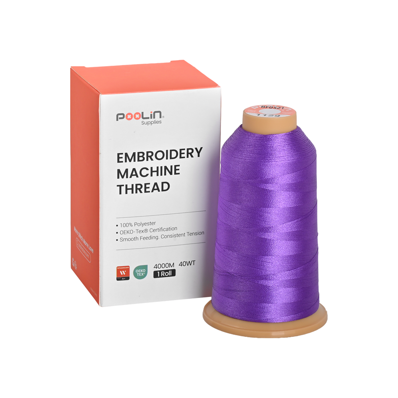 PooLin Polyester Embroidery Thread, 4000m 108D/2 40WT, Color 1129 Violet Purple