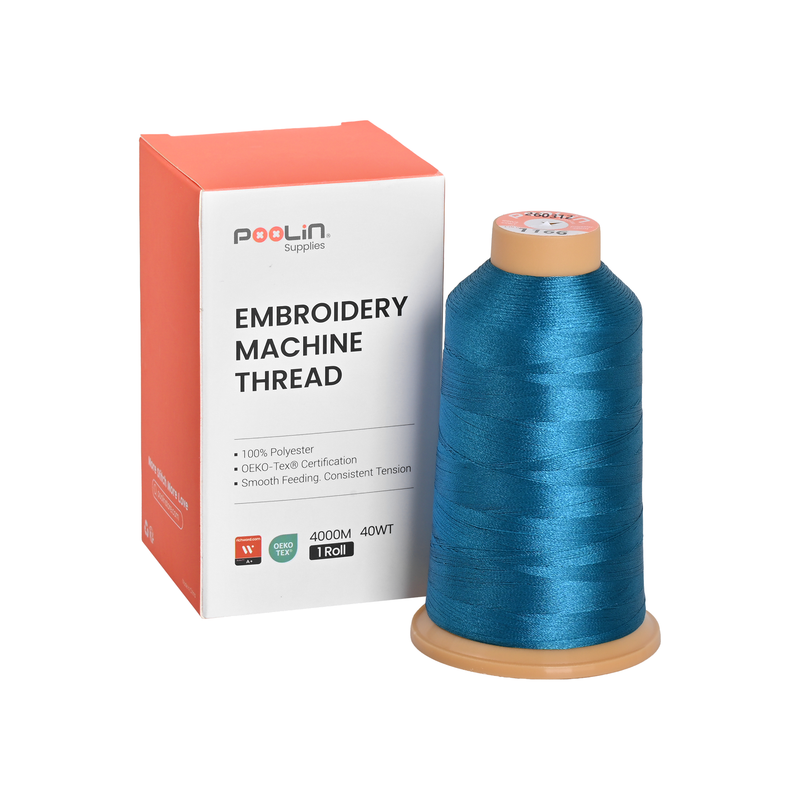 PooLin Polyester Embroidery Thread, 4000m 108D/2 40WT, Color 1166 Teal Blue