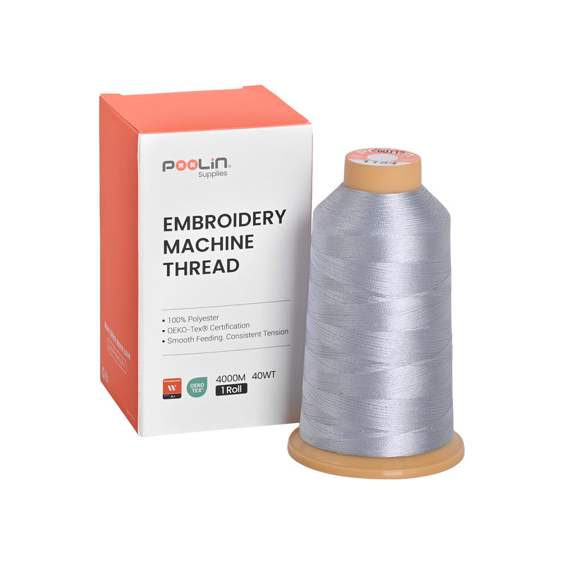 PooLin Polyester Embroidery Thread, 4000m 108D/2 40WT, Color 1184 Silver Gray