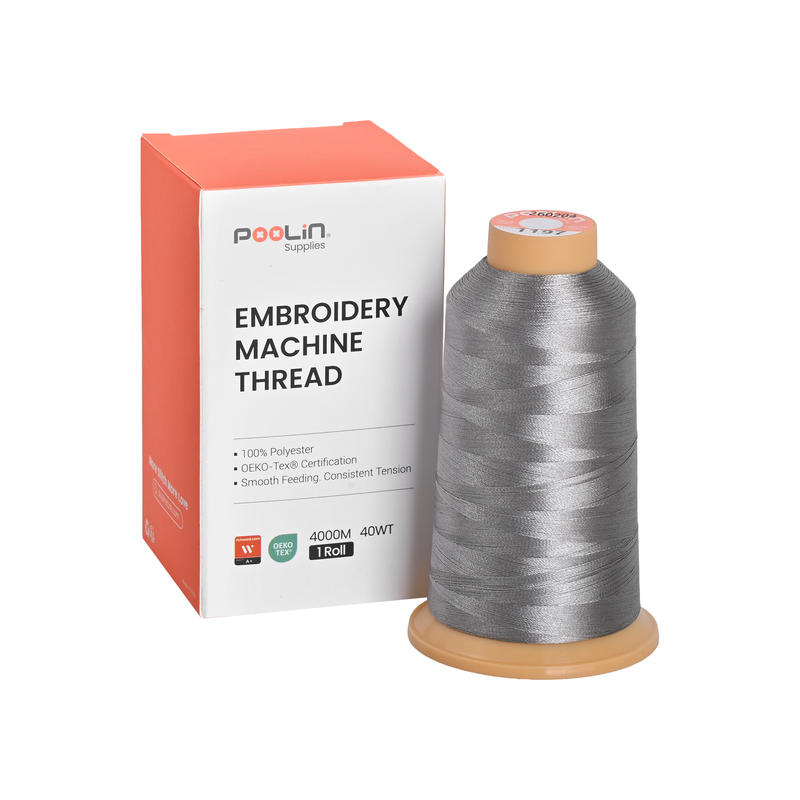 PooLin Polyester Embroidery Thread, 4000m 108D/2 40WT, Color 1197 Soft Silver Gray