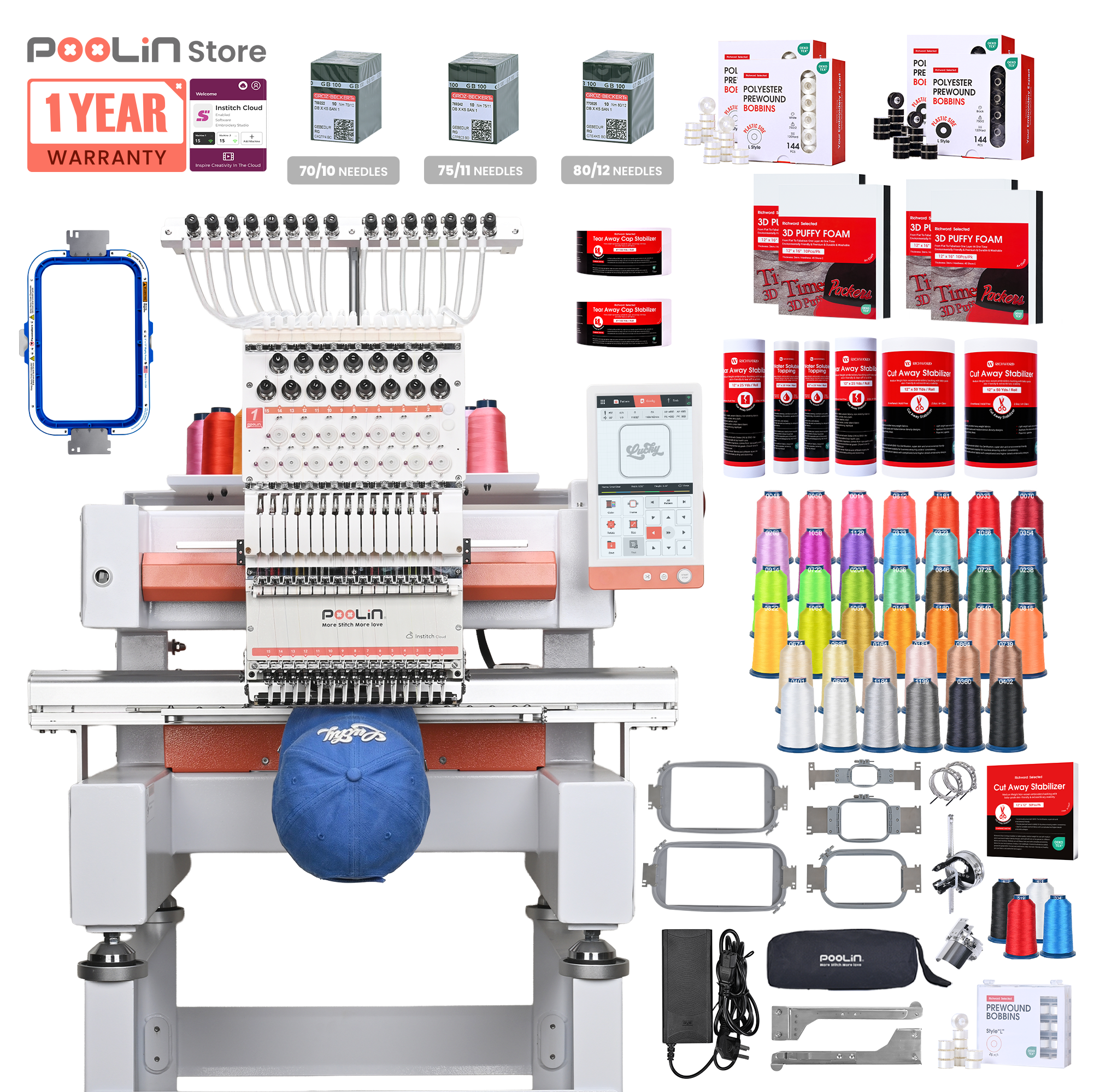 PooLin EOV 15-Needle Commercial Embroidery Machine Built for Hats. Made for More.