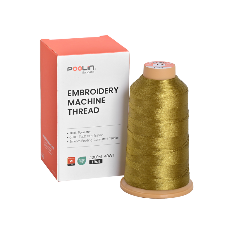 PooLin Polyester Embroidery Thread, 4000m 108D/2 40WT, Color 124 Old Gold