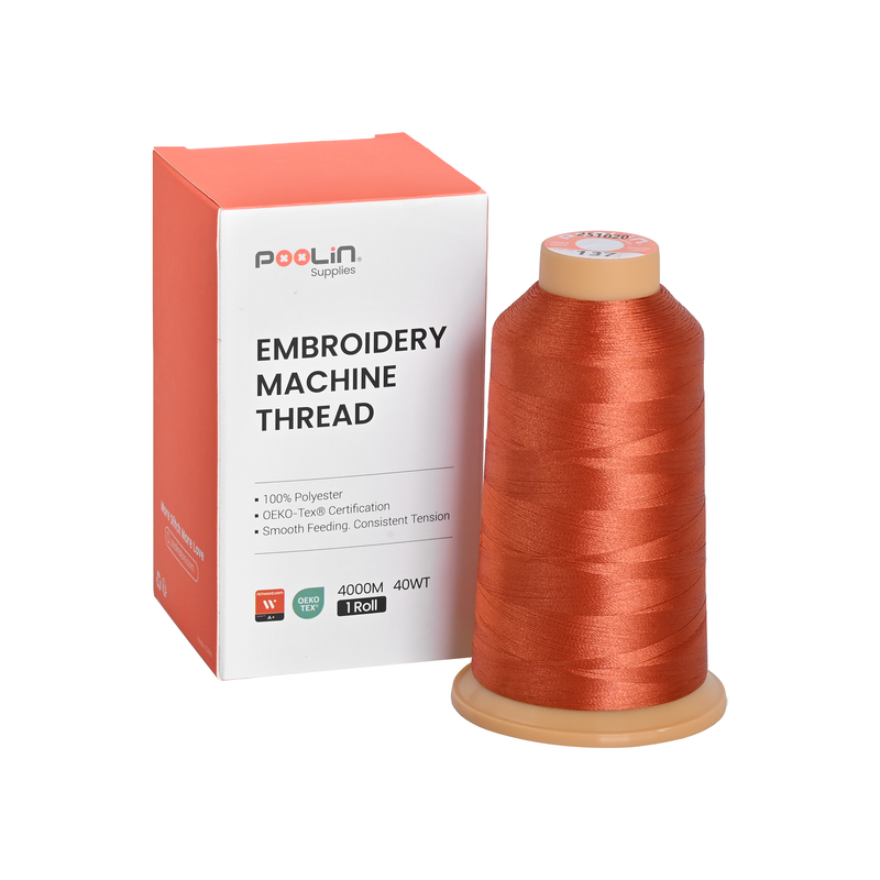 PooLin Polyester Embroidery Thread, 4000m 108D/2 40WT, Color 137 Rust Orange