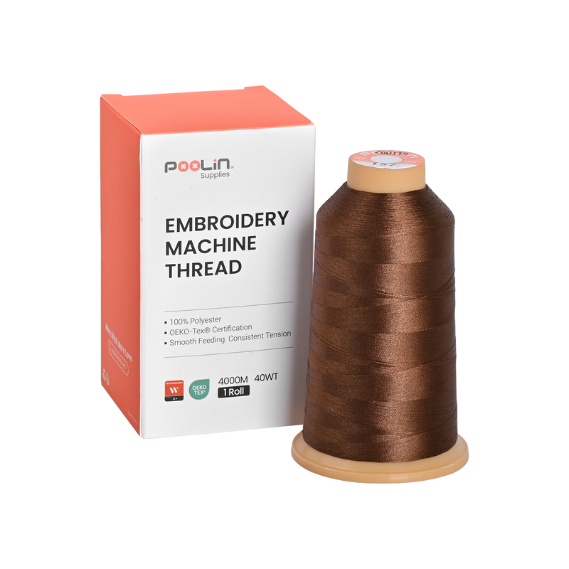 PooLin Polyester Embroidery Thread, 4000m 108D/2 40WT, Color 157 Mocha Brown