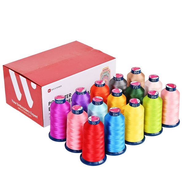 PooLin Embroidery Thread Set 15 Colors 4000m 108D/2 40WT Polyester Thread