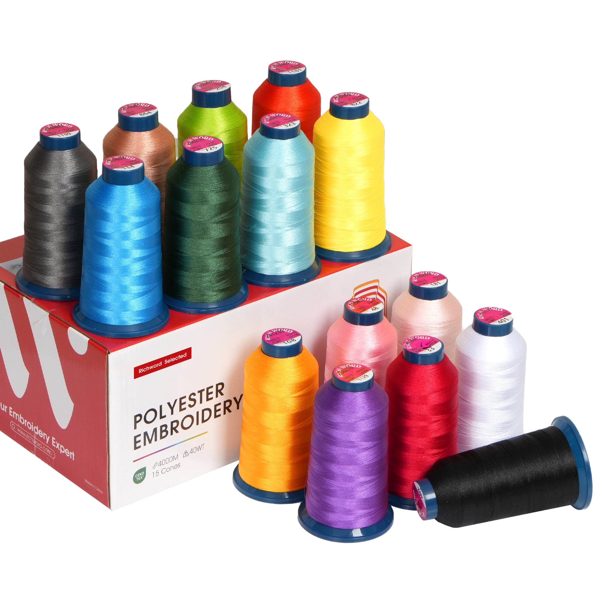 PooLin Embroidery Thread Set 15 Colors 4000m 108D/2 40WT Polyester Thread