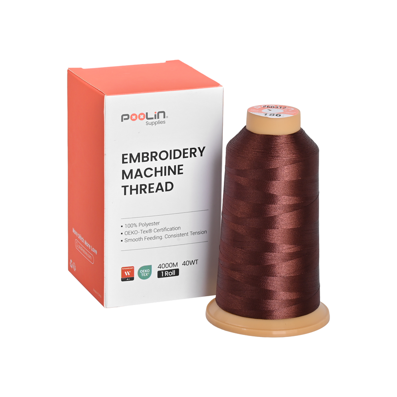 PooLin Polyester Embroidery Thread, 4000m 108D/2 40WT, Color 186 Chocolate Brown