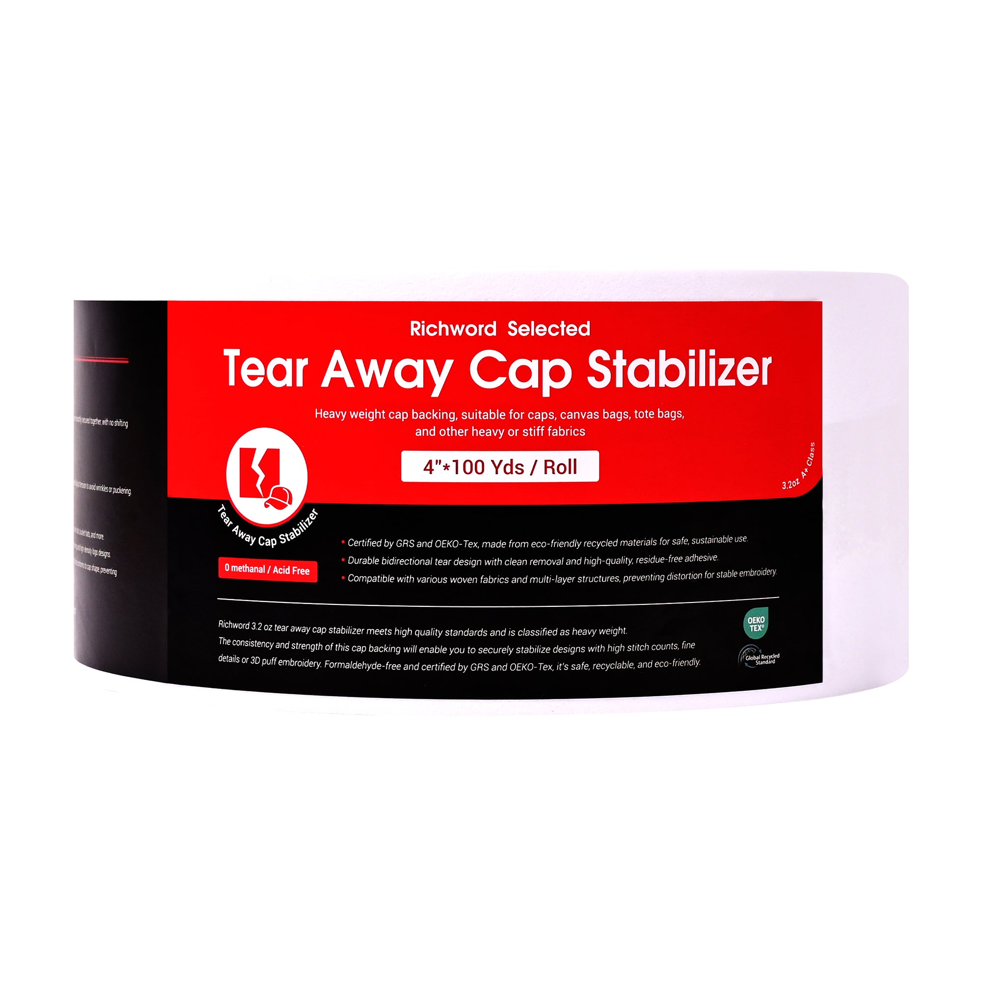 PooLin Tear Away Cap Embroidery Backing Stabilizer Roll 3.2oz 4in x 100Yards 1pc