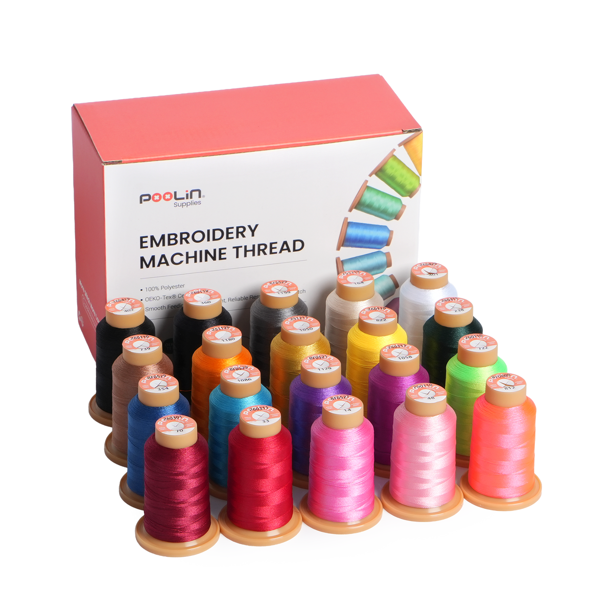 PooLin Embroidery Thread Set 20 Colors 800m 108D/2 40WT Polyester Thread