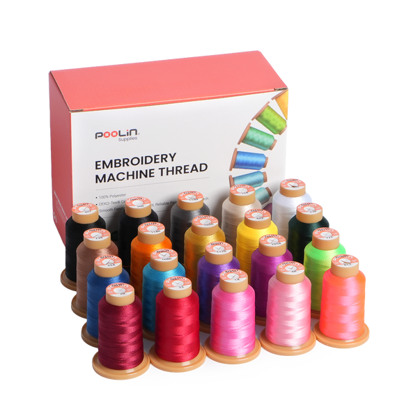 PooLin Embroidery Thread Set 20 Colors 800m 108D/2 40WT Polyester Thread