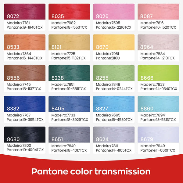 PooLin Matte Embroidery Thread Set, 20 Colors, 20 Rolls, 2500m 120D/2 40WT Polyester Thread
