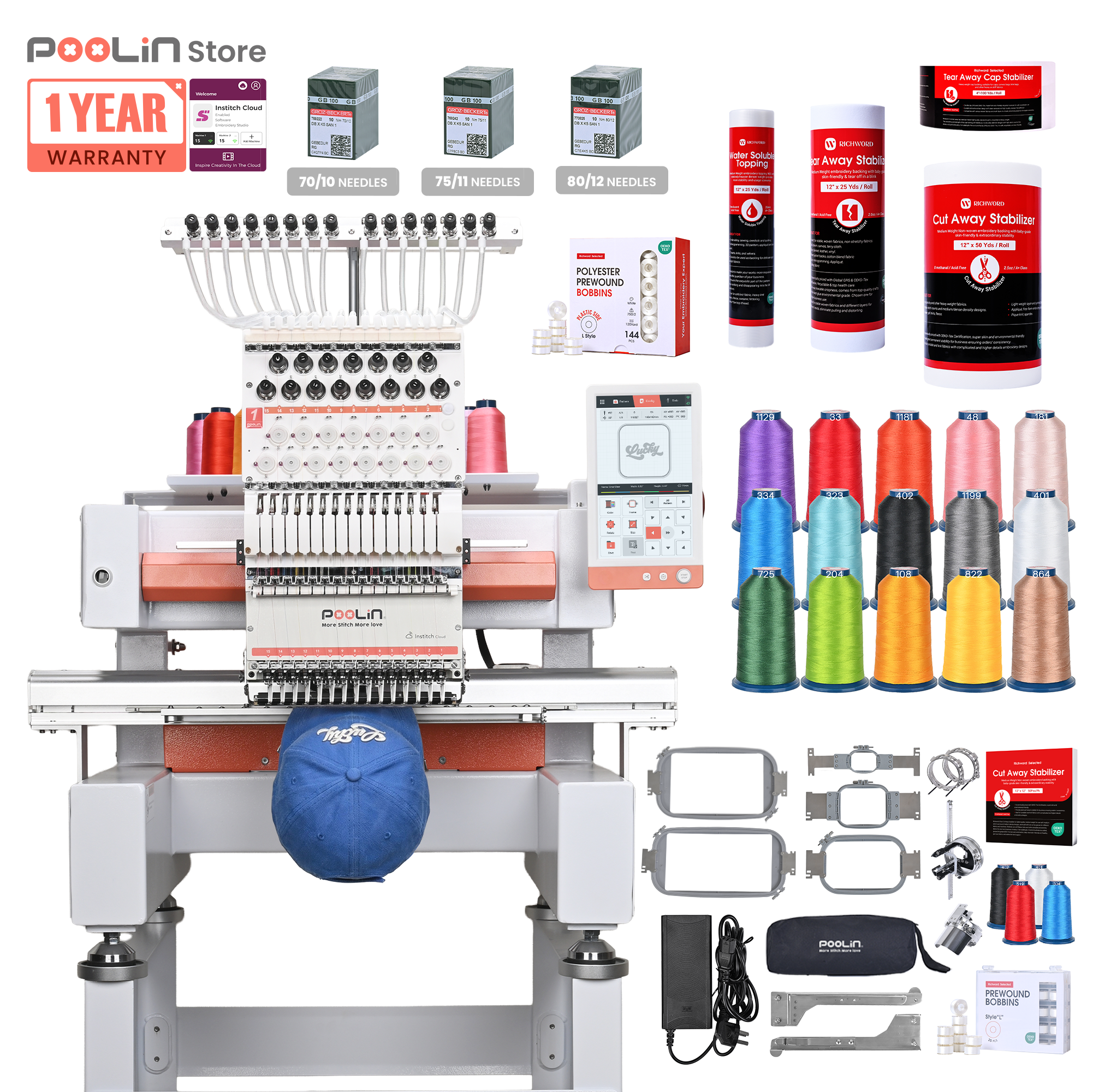 PooLin EOV 15-Needle Commercial Embroidery Machine Built for Hats. Made for More.