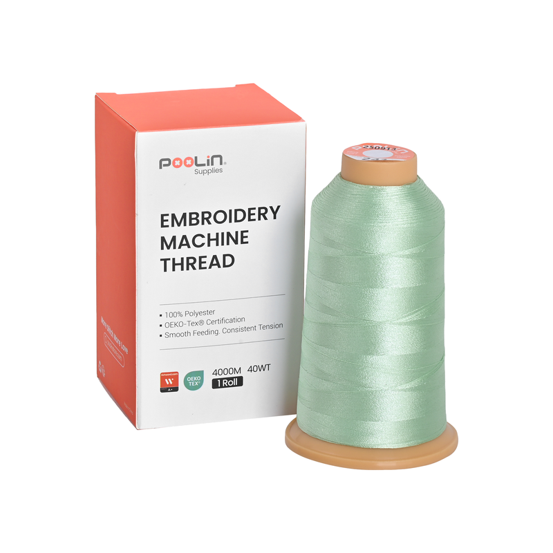 PooLin Polyester Embroidery Thread, 4000m 108D/2 40WT, Color 241 Pale Mint Green