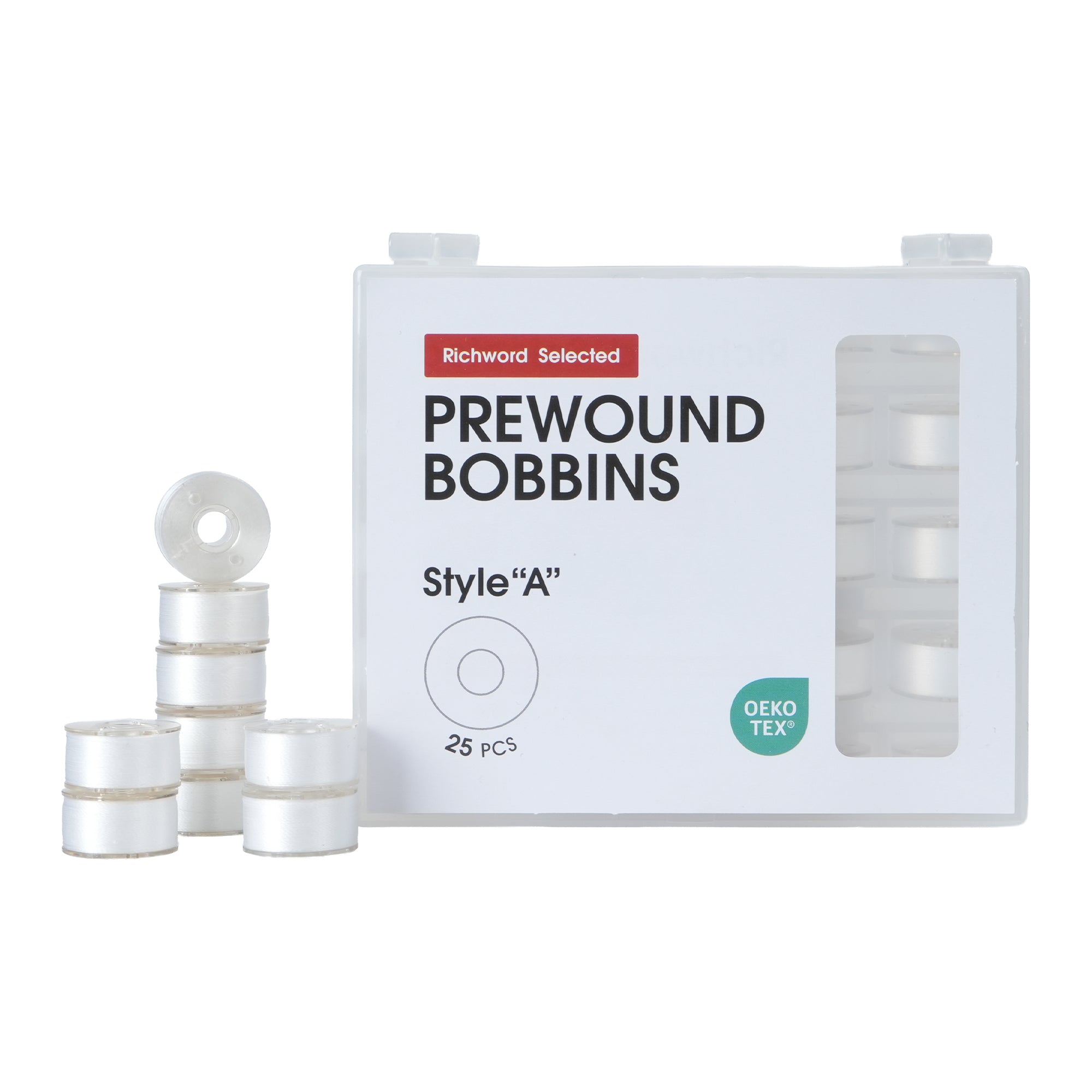 Poolin Prewound Bobbins Richword Selected White 25pcs Size A Bobbins, Plastic Sided, 70D/2(60WT) Polyester Bobbin Thread for Single Needle Embroidery and Sewing Machine