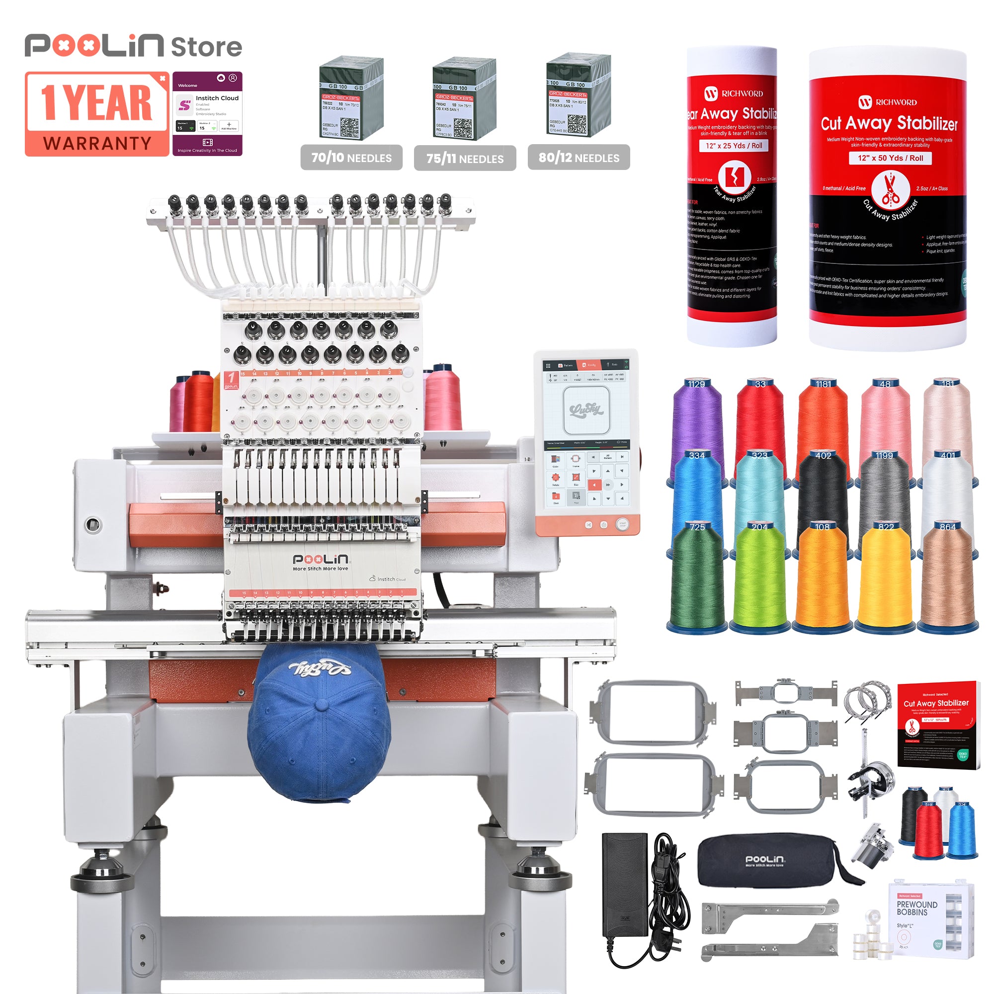 PooLin EOV 15-Needle Commercial Embroidery Machine Built for Hats. Made for More.