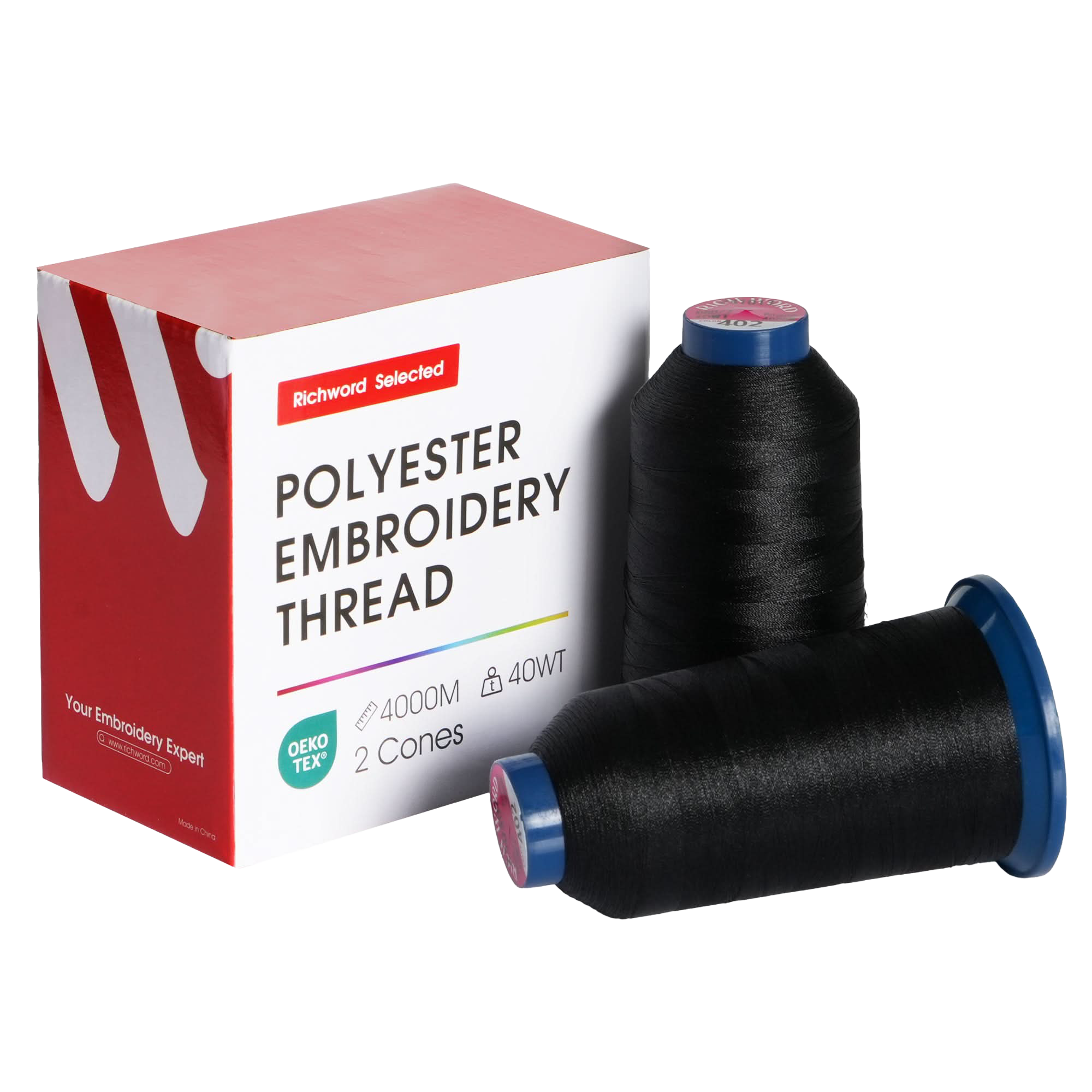 PooLin Polyester Embroidery Thread Set 2 Rolls Black 4000m 40WT 4374Y