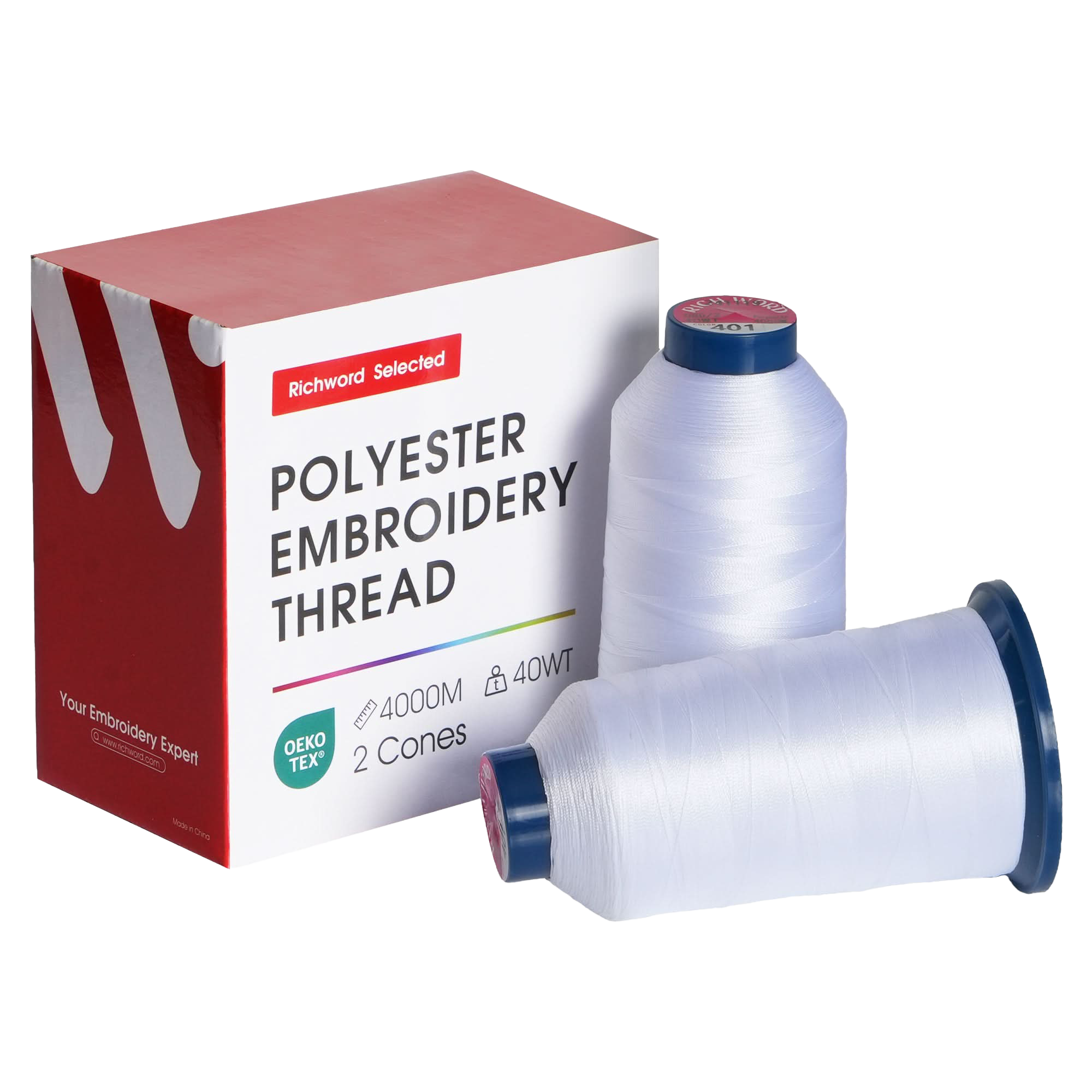 PooLin Polyester Embroidery Thread Set 2 Rolls White 4000m 40WT 4374Y