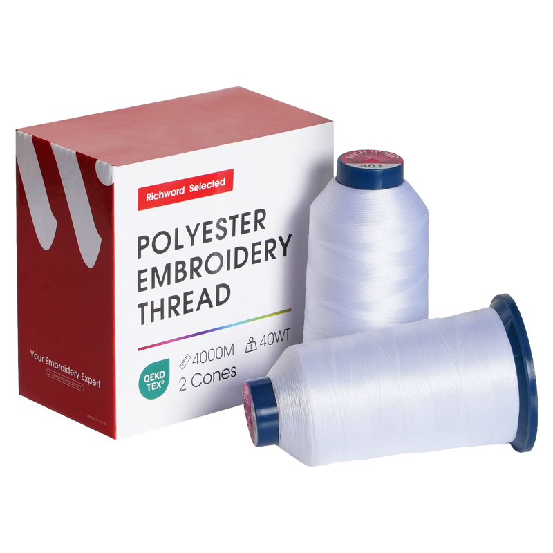 PooLin Polyester Embroidery Thread Set 2 Rolls White 4000m 40WT 4374Y
