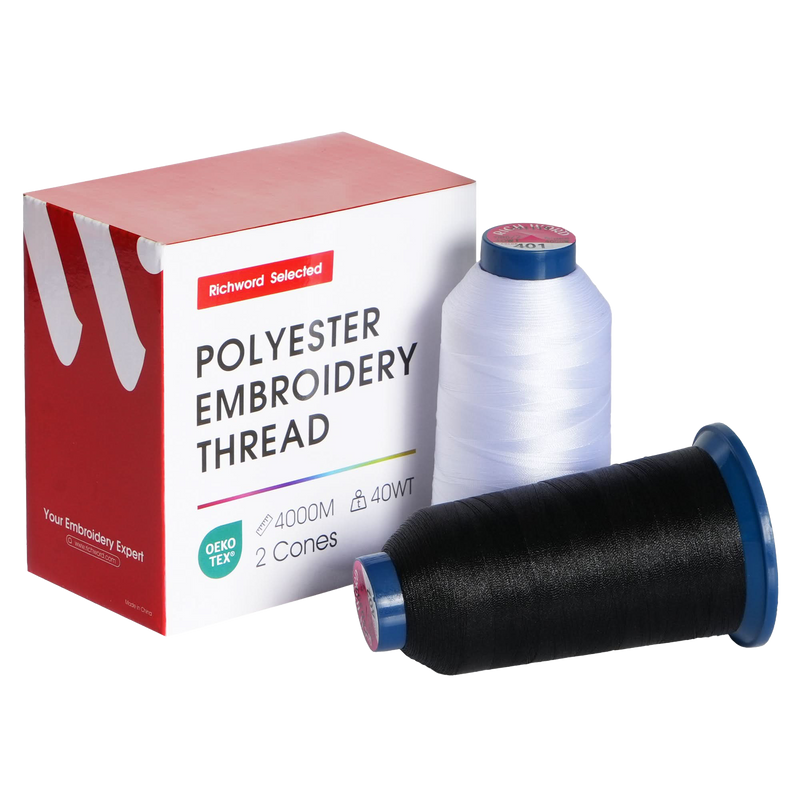 PooLin Polyester Embroidery Thread Set 2 Rolls White & Black 4000m 40WT 4374Y