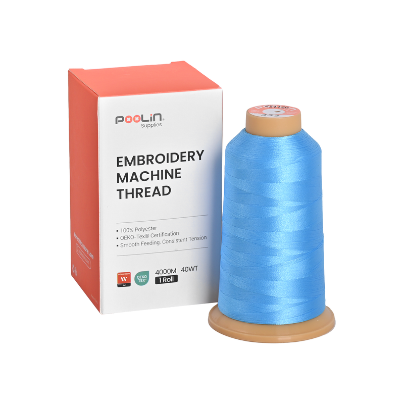 PooLin Polyester Embroidery Thread, 4000m 108D/2 40WT, Color 333 Light Blue