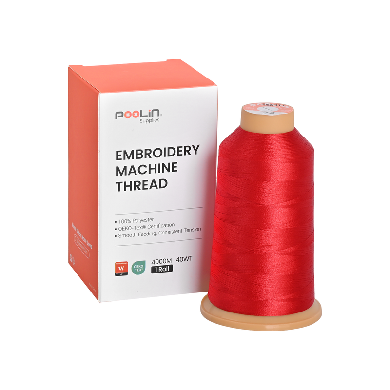 PooLin Polyester Embroidery Thread, 4000m 108D/2 40WT, Color 33 Red