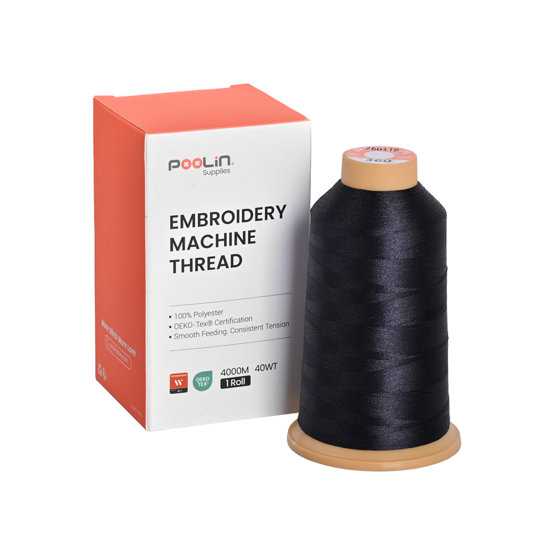 PooLin Polyester Embroidery Thread, 4000m 108D/2 40WT, Color 360 Black Navy
