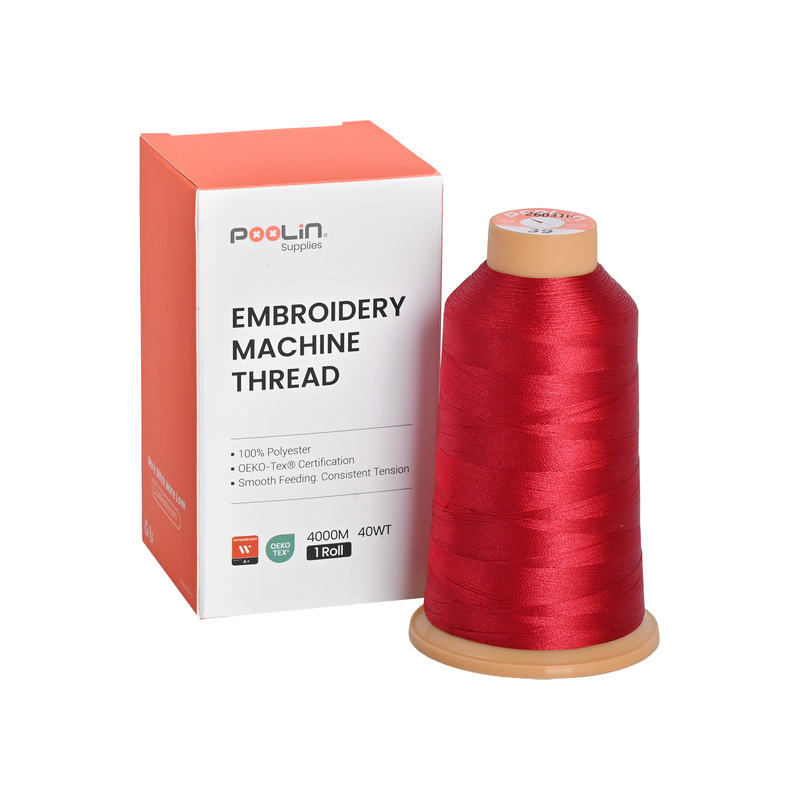 PooLin Polyester Embroidery Thread, 4000m 108D/2 40WT, Color 39 True Red
