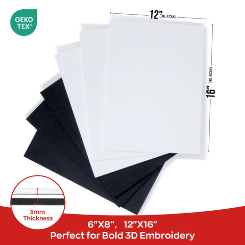 3D Puff Embroidery Foam Sheets 3mm Thick 12x16 Inch – 5 Black, 5 White (10pcs)