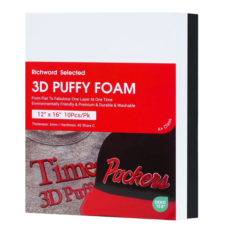 3D Puff Embroidery Foam Sheets 3mm Thick 12x16 Inch – 5 Black, 5 White (10pcs)