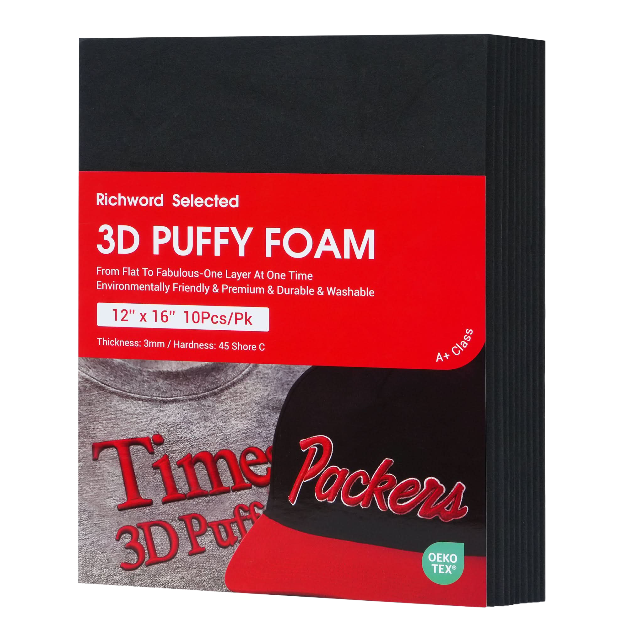 PooLin 3D Puff Embroidery Foam Sheets 3mm Thick 12 x 16 Inch Black 10pcs