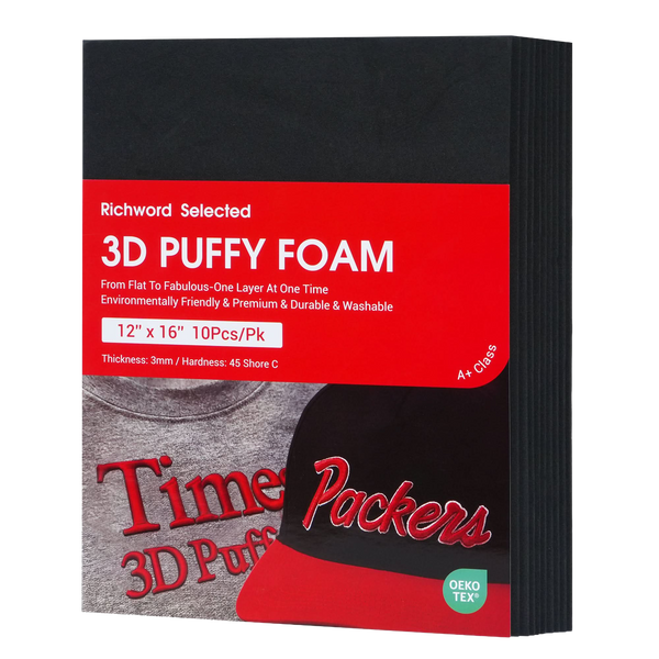 PooLin 3D Puff Embroidery Foam Sheets 3mm Thick 12 x 16 Inch Black 10pcs