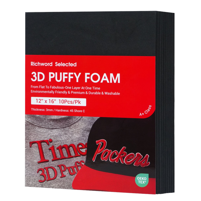 PooLin 3D Puff Embroidery Foam Sheets 3mm Thick 12 x 16 Inch Black 10pcs