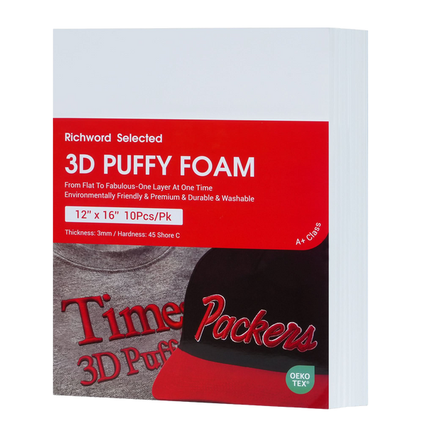 PooLin 3D Puff Embroidery Foam Sheets 3mm Thick 12 x 16 Inch White 10pcs