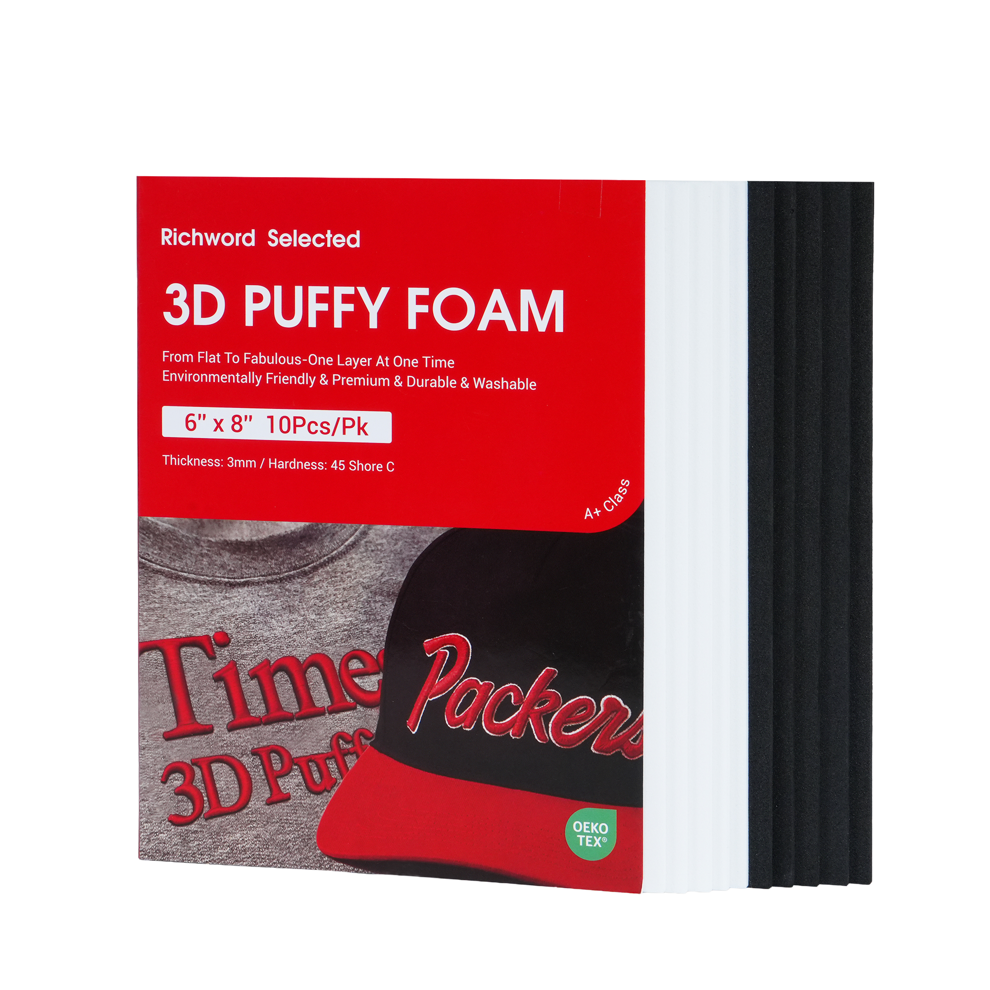 PooLin 3D Puff Embroidery Foam Sheets 3mm Thick 6 x 8 Inch Black & White 10pcs