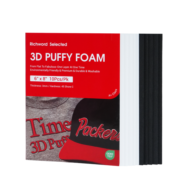 PooLin 3D Puff Embroidery Foam Sheets 3mm Thick 6 x 8 Inch Black & White 10pcs