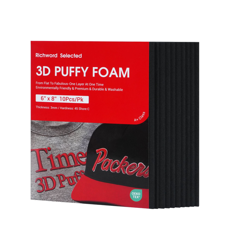 3D Puff Embroidery Foam Sheets 3mm Thick 6x8 Inch Black 10pcs