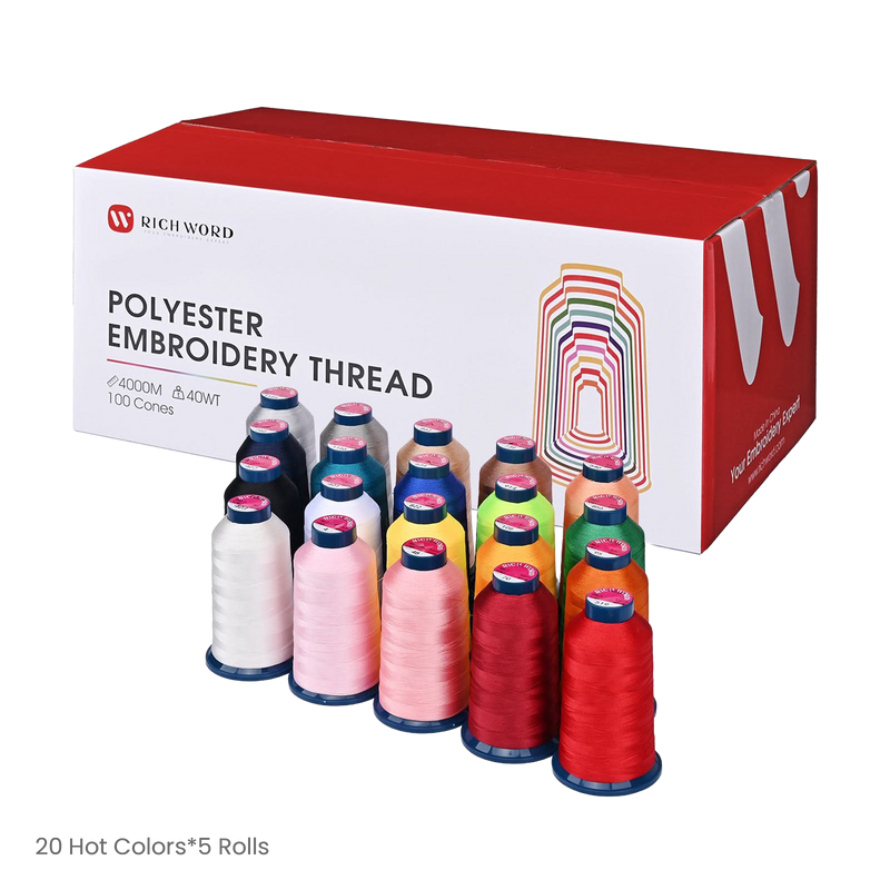 4000m*100rolls*20 hot colors Richword 108D/2 40wt Polyester Embroidery Thread